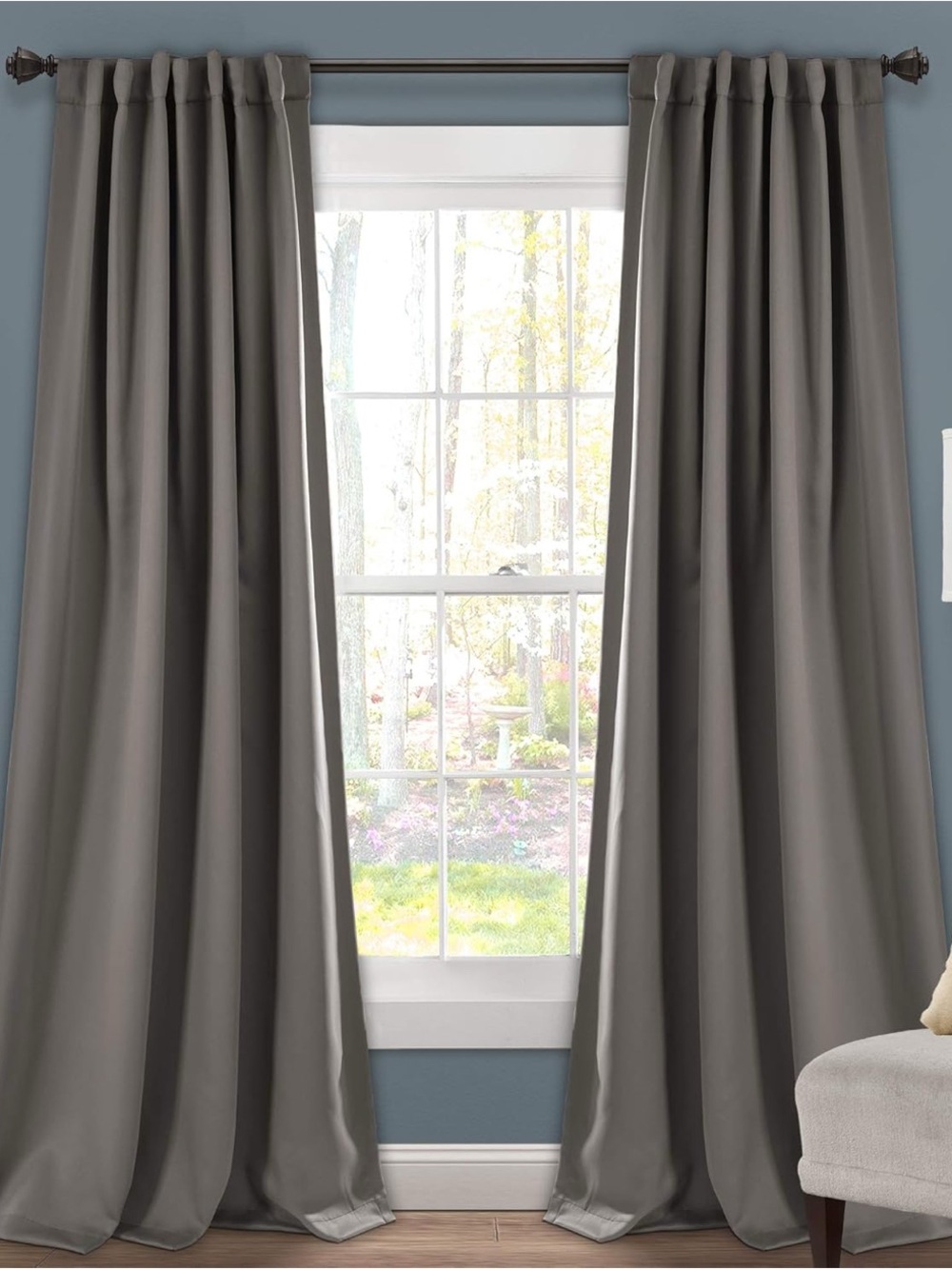 Dark Gray Blackout Set of 2 Curtain Panels - Neutral Window Drapery